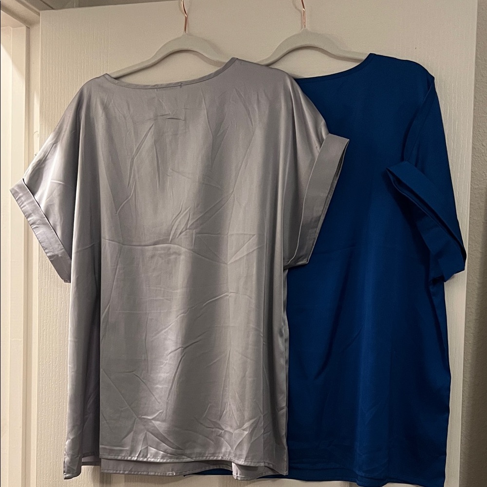 Beyove Blue & Gray Satin Tops - Picture 6 of 10